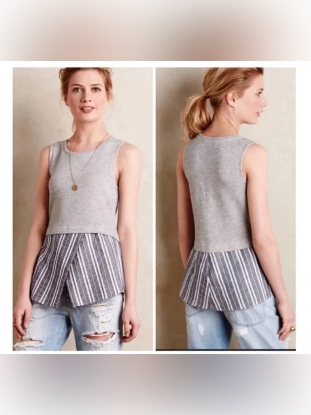 Sunday in Brooklyn Gray Layered Peplum Tank size S